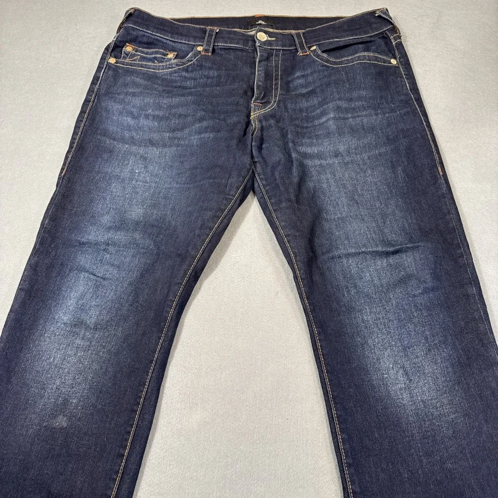 JEANS STRAGHT True Religion‎ Blue  Zip Pockets Denim MENS 36x32